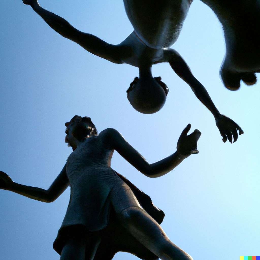 the discovery of gravity, bronze sculpture
